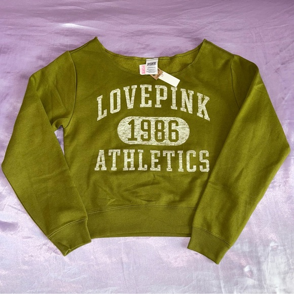 PINK Olive Green Off The Shoulder Sweater💚 - Picture 1 of 3